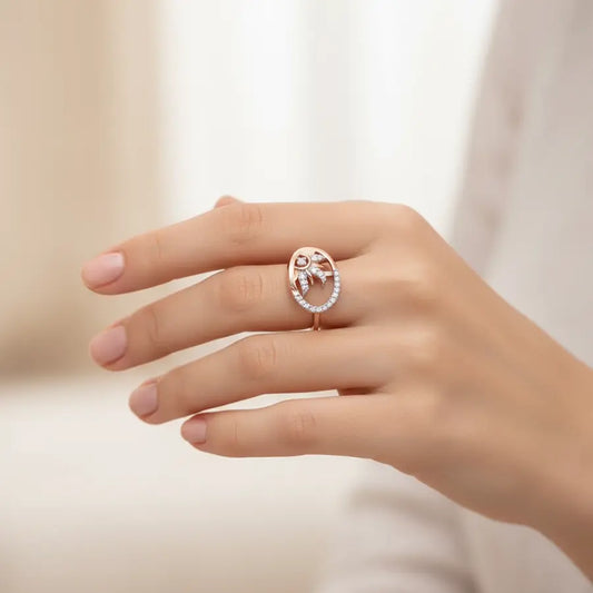Oval Half Flower Gold Ring