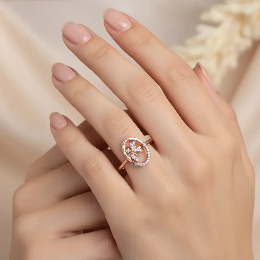 Oval Half Flower Gold Ring