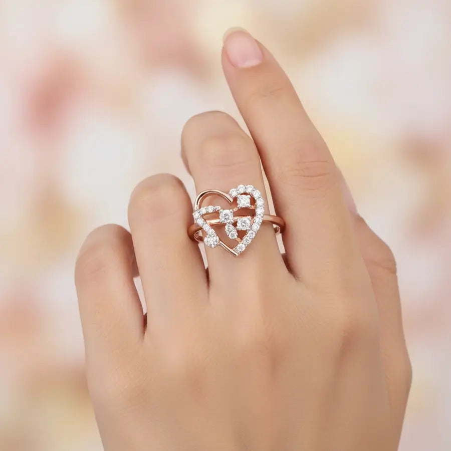 Heart Frame Music Note Gold Ring