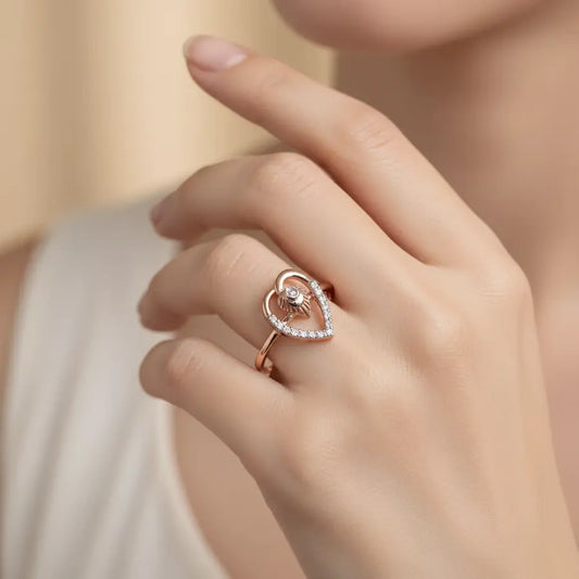 Heart Frame Feather Gold Ring
