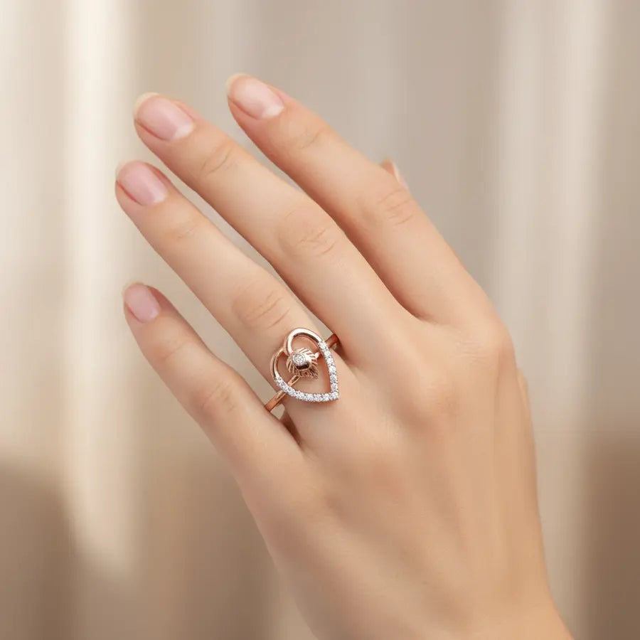 Heart Frame Feather Gold Ring