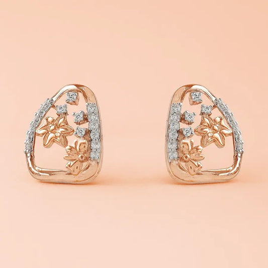 Curved Triangle Florals Gold Earrings