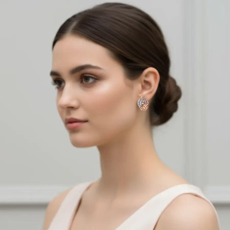 Diamond Flower Stones Gold Earrings