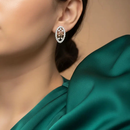 Oval Cow Frame Gold Earrings