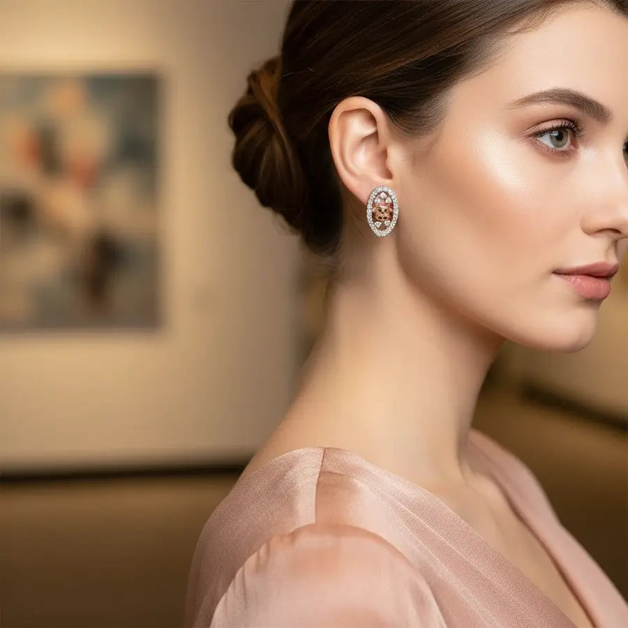 Oval Cow Frame Gold Earrings