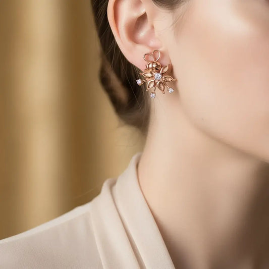 Elegant Floral Cluster Design Gold Earrings
