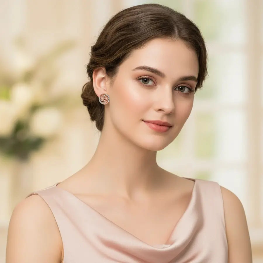 Circle Stone Butterfly Gold Earrings