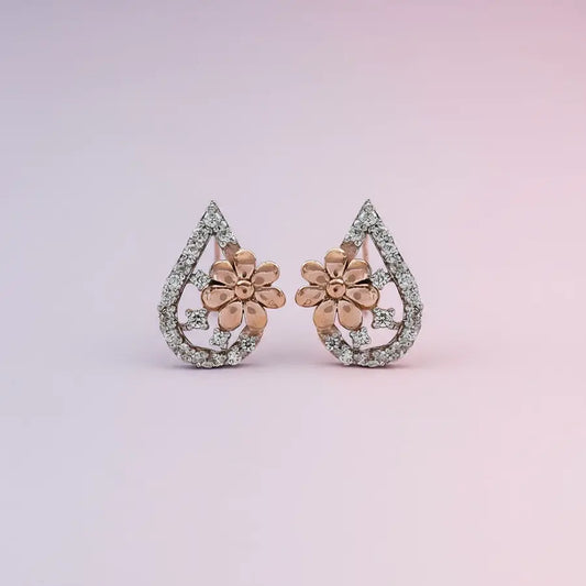 Teardrop Flower Gold Earrings