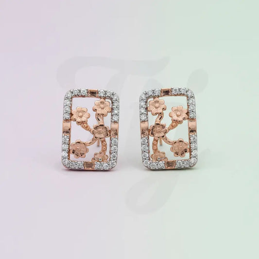 Rectangle Floral Five Gold Earrings