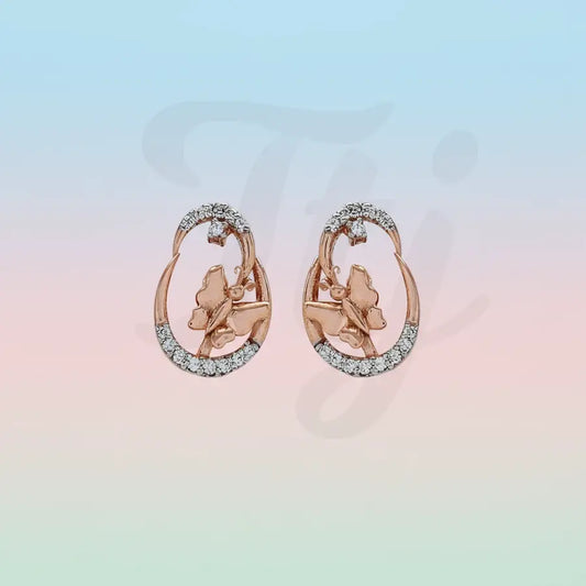 Oval Butterfly Toned Gold Earrings
