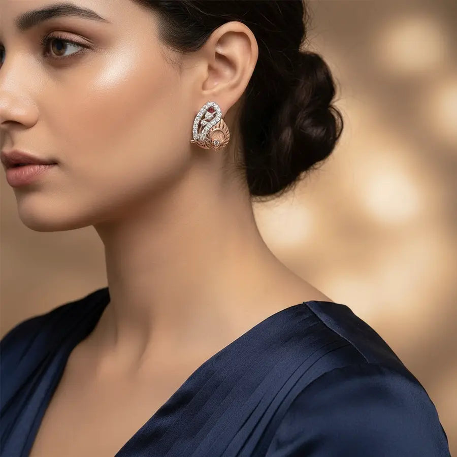 Peacock Feather Gold Earrings