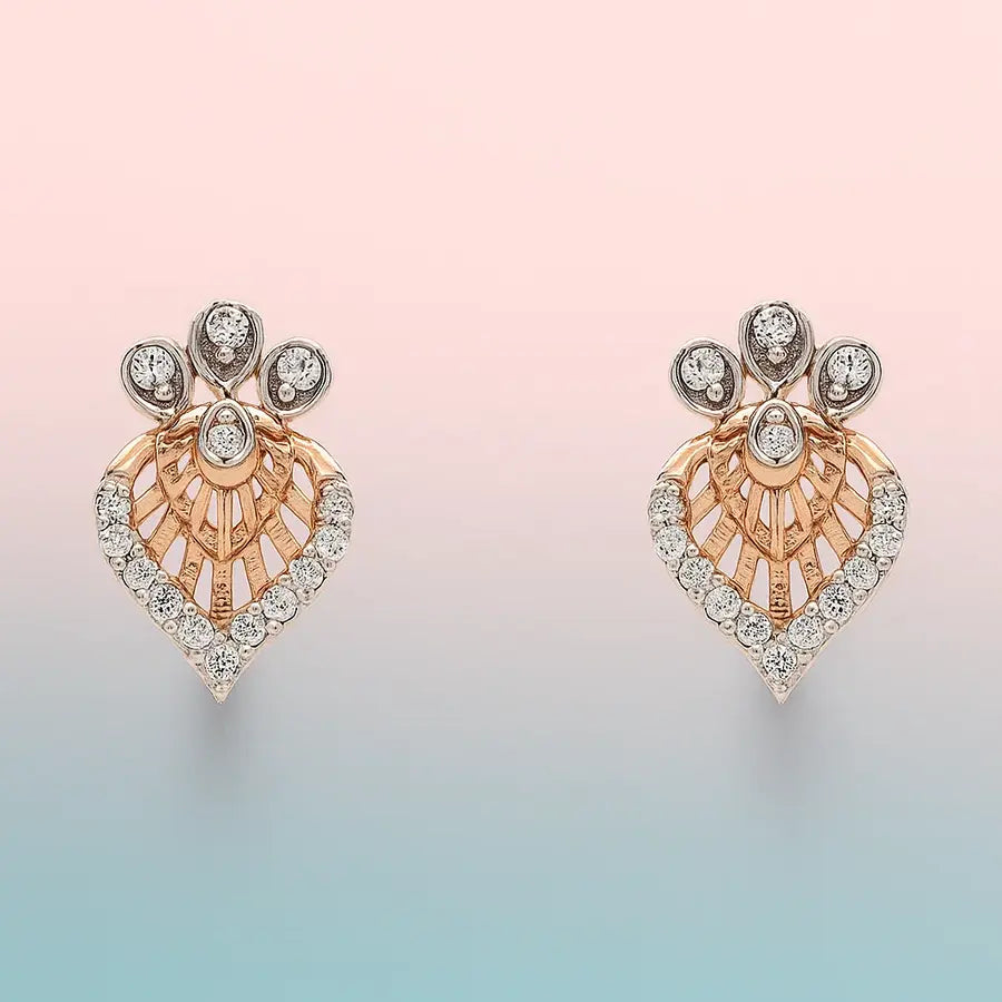 Leaf with Stones Gold Earrings