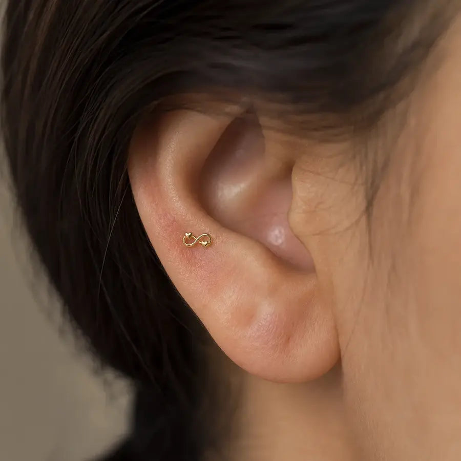 9K Gold Infinity Heart Second Stud Earrings