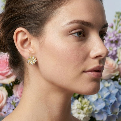 Pinwheel Diamond Gold Earrings