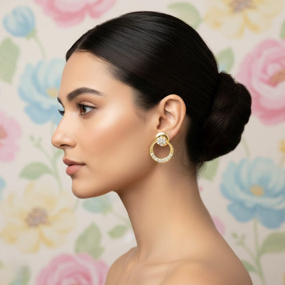 Circular Blossom Halo Diamond Gold Earrings