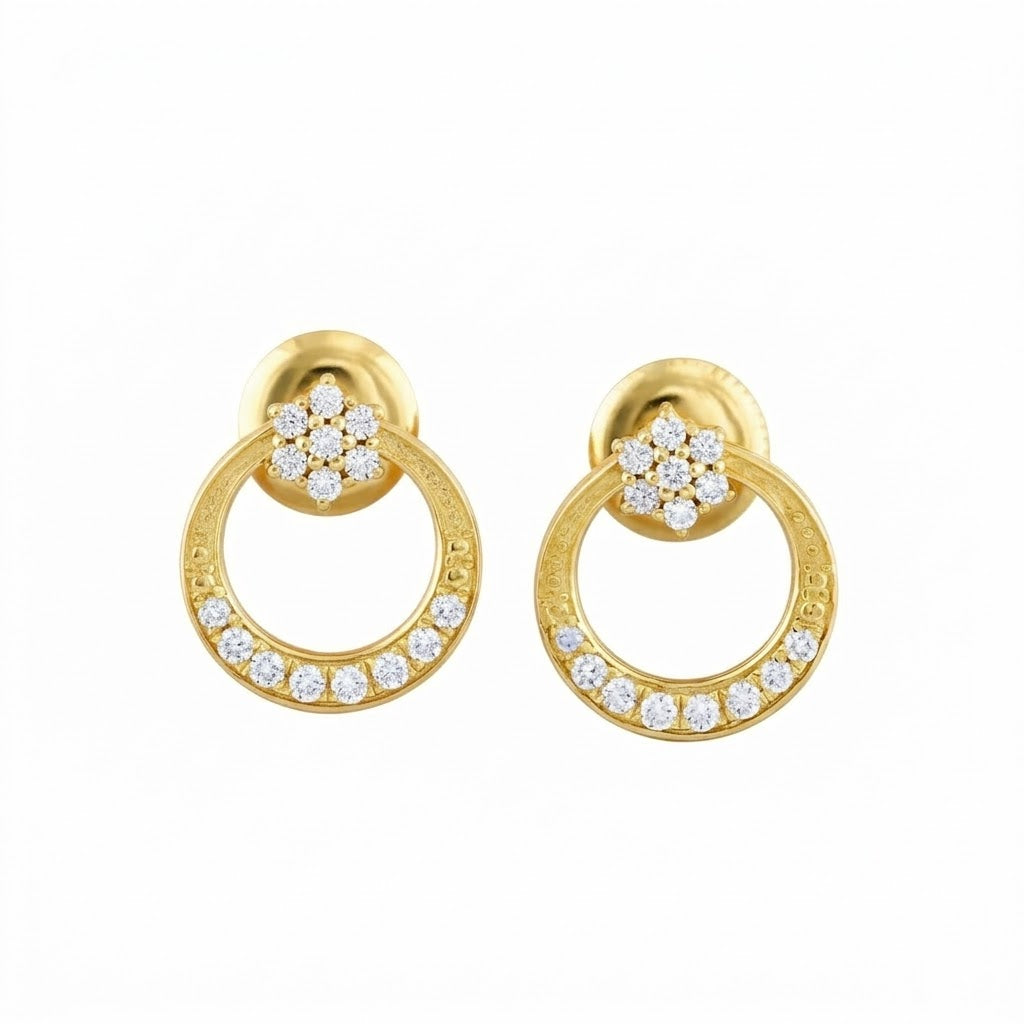 Circular Blossom Halo Diamond Gold Earrings
