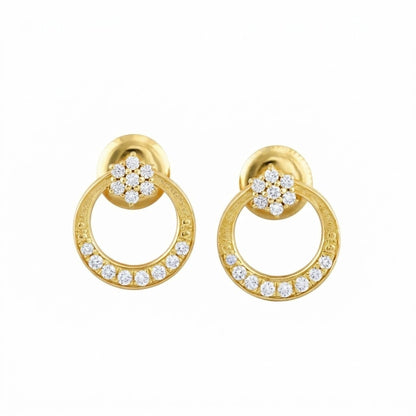 Circular Blossom Halo Diamond Gold Earrings