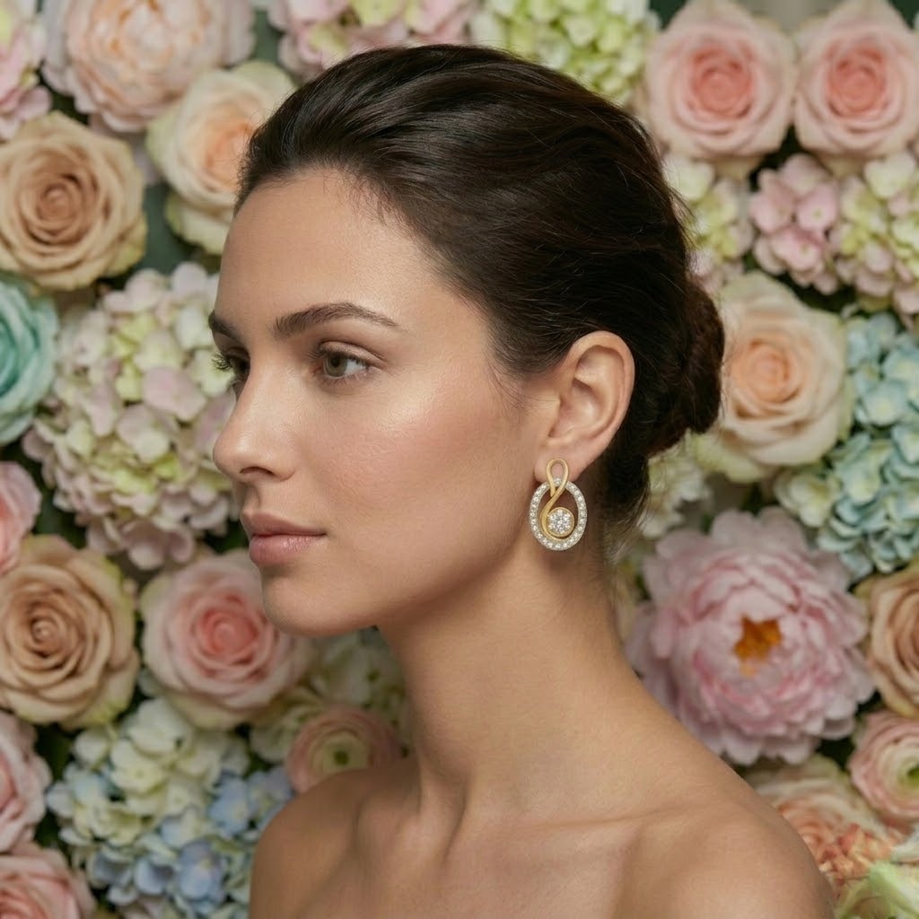Elegant Infinity Circle Diamond Gold Earrings