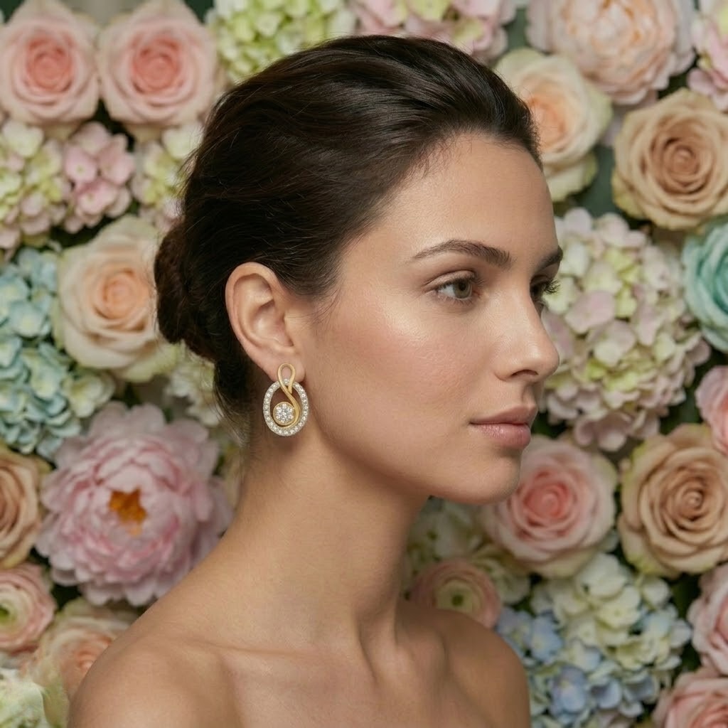 Elegant Infinity Circle Diamond Gold Earrings