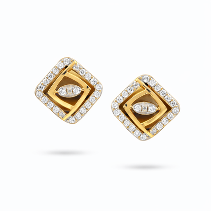 Two-Tone Square Design Diamond Gold Earrings
