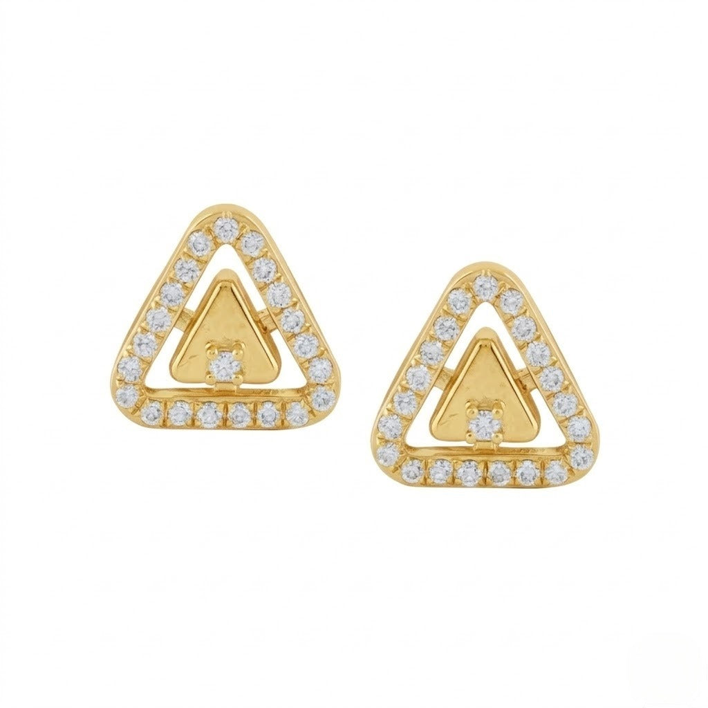 Triangle Halo Diamond Gold Earrings
