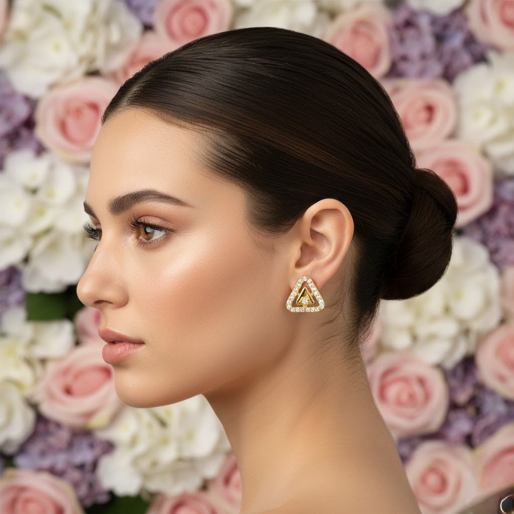Triangle Halo Diamond Gold Earrings