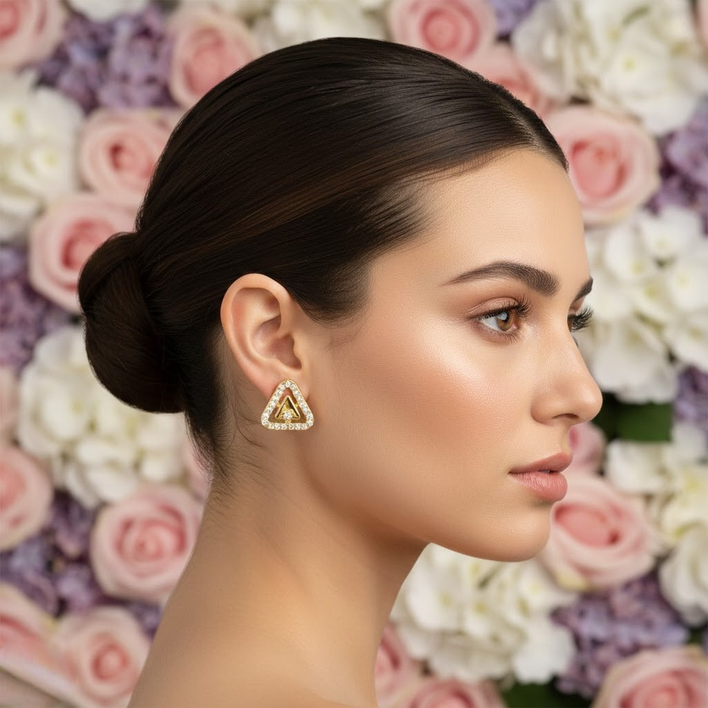 Triangle Halo Diamond Gold Earrings