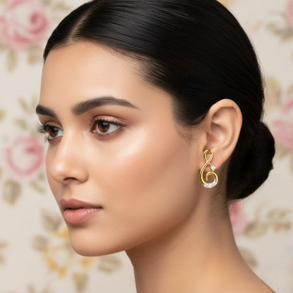 S Curve Diamond Gold Earrings
