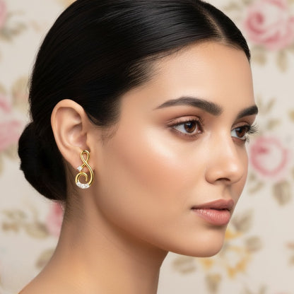 S Curve Diamond Gold Earrings