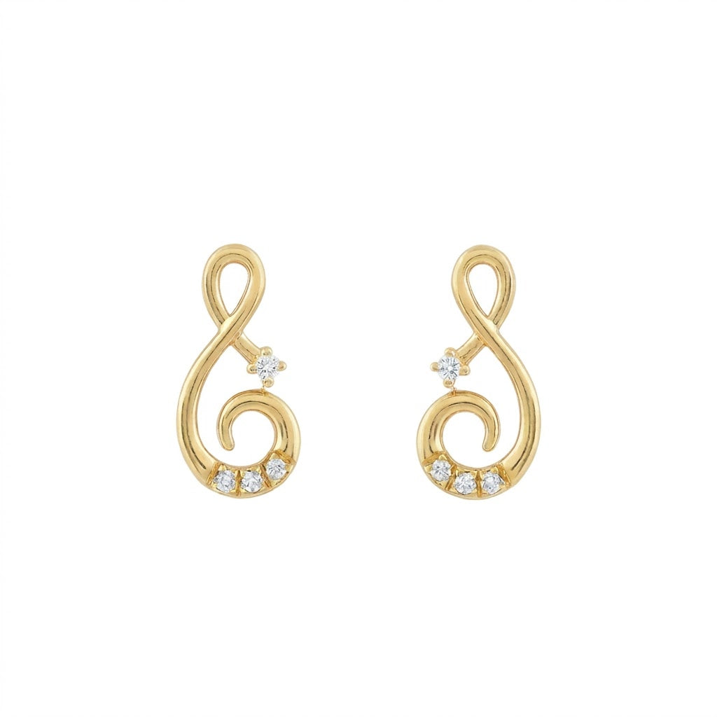 S Curve Diamond Gold Earrings