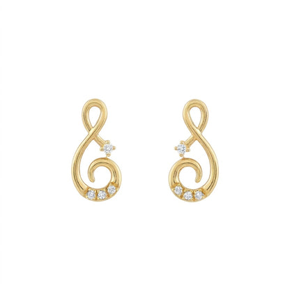 S Curve Diamond Gold Earrings