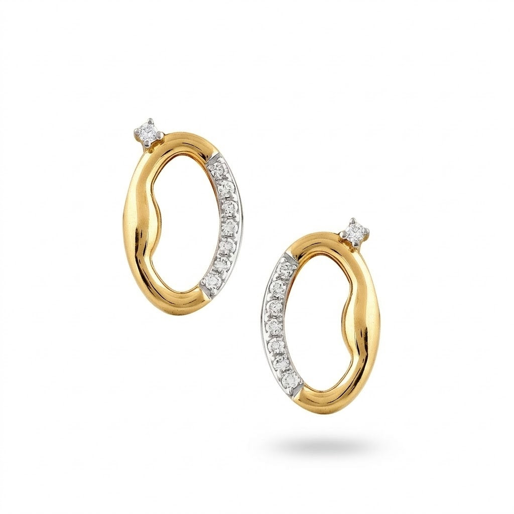 Elegant Oval Loop Diamond Gold Earrings