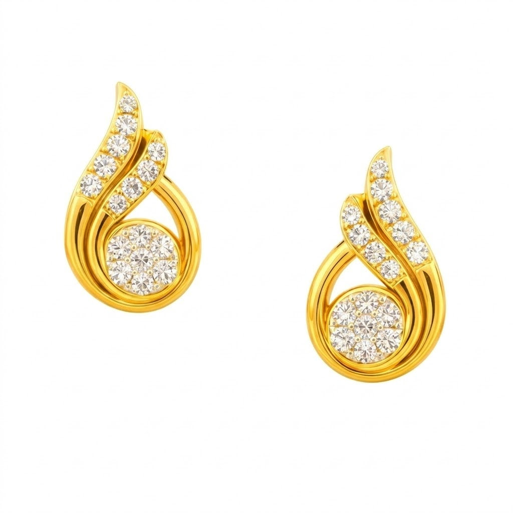 Flame Curve Drop Diamond Gold Earrings