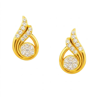 Flame Curve Drop Diamond Gold Earrings