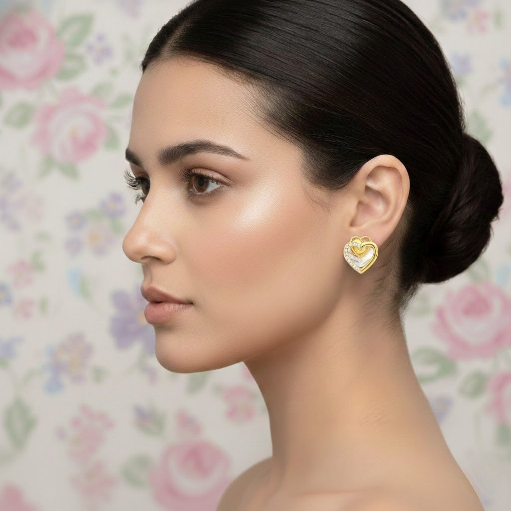 Gold Double Heart Earring