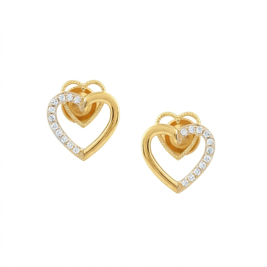 Gold Double Heart Earring