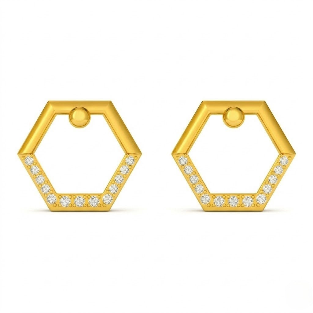 Gold Hexagon Stud Earring