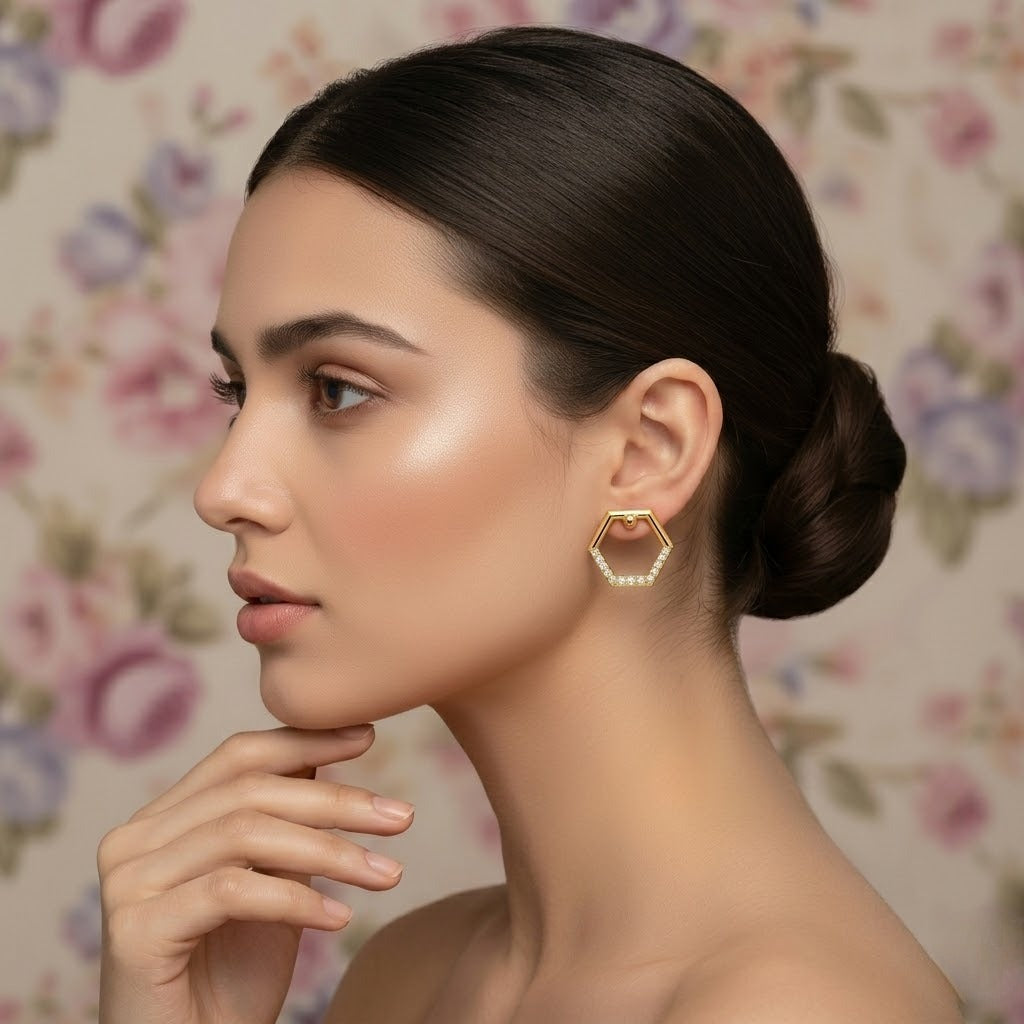 Gold Hexagon Stud Earring