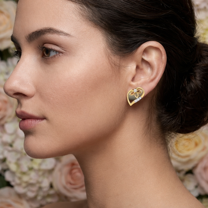 Elegant Heart Motif Diamond Gold Earrings