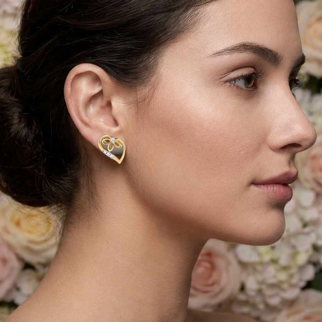Elegant Heart Motif Diamond Gold Earrings