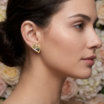 Elegant Heart Motif Diamond Gold Earrings