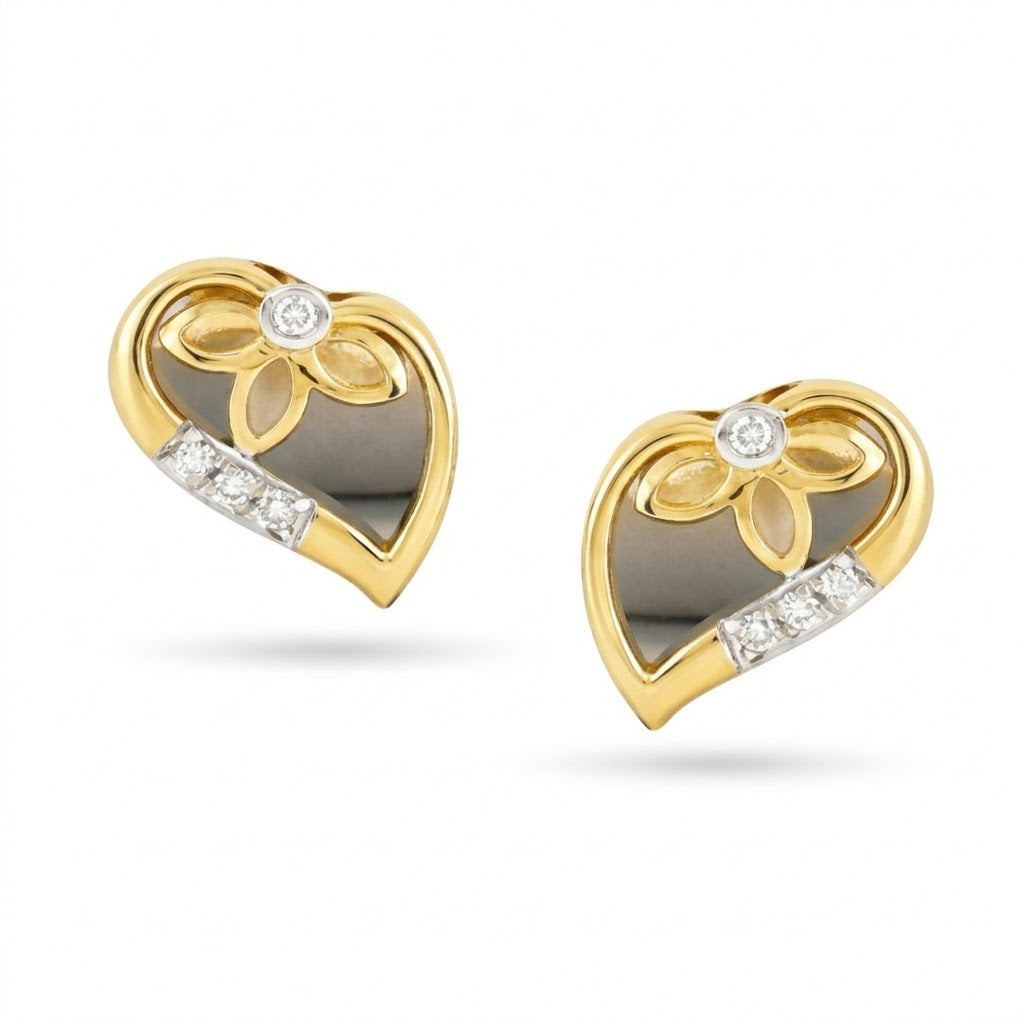 Elegant Heart Motif Diamond Gold Earrings