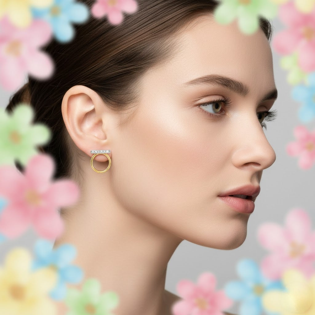 Minimal Ring Bar Diamond Gold Earrings