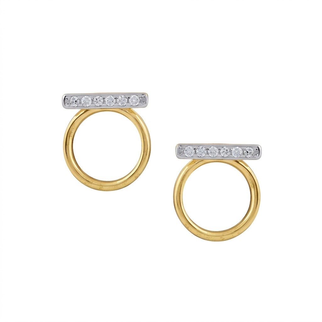 Minimal Ring Bar Diamond Gold Earrings