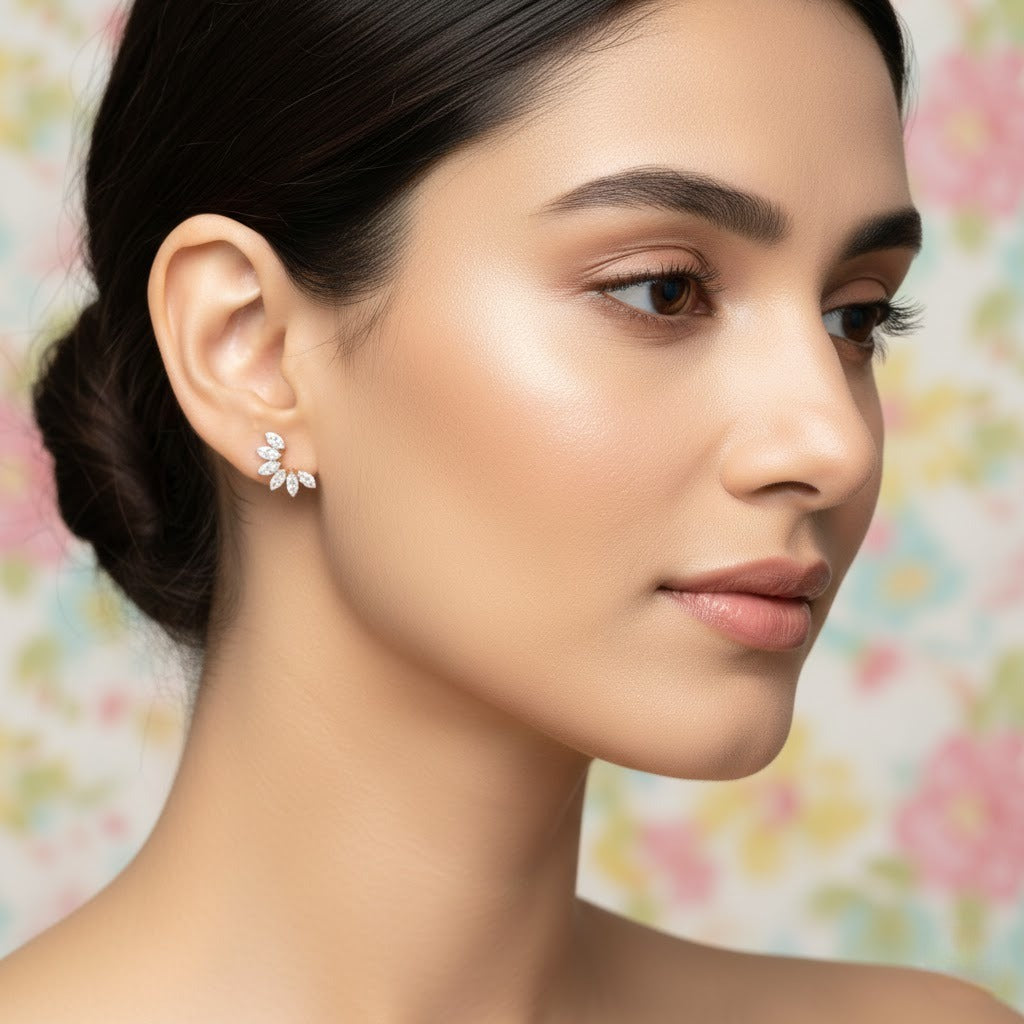 Half Bloom Diamond Gold Earrings