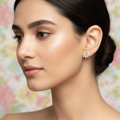 Half Bloom Diamond Gold Earrings