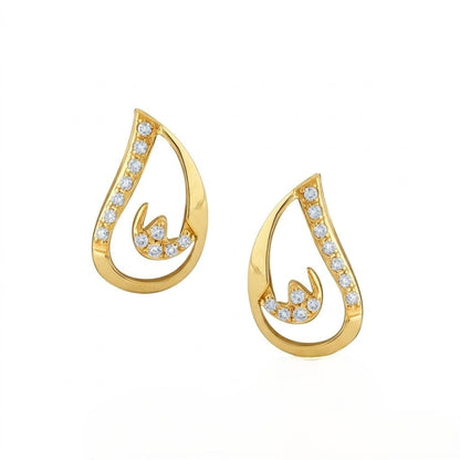 Paisley Drop Curve Diamond Gold Earrings