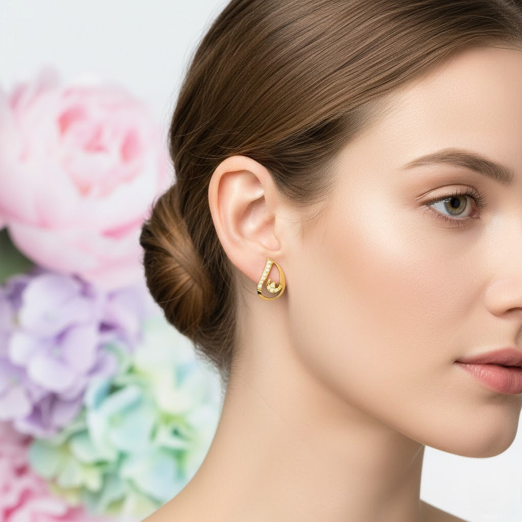 Paisley Drop Curve Diamond Gold Earrings