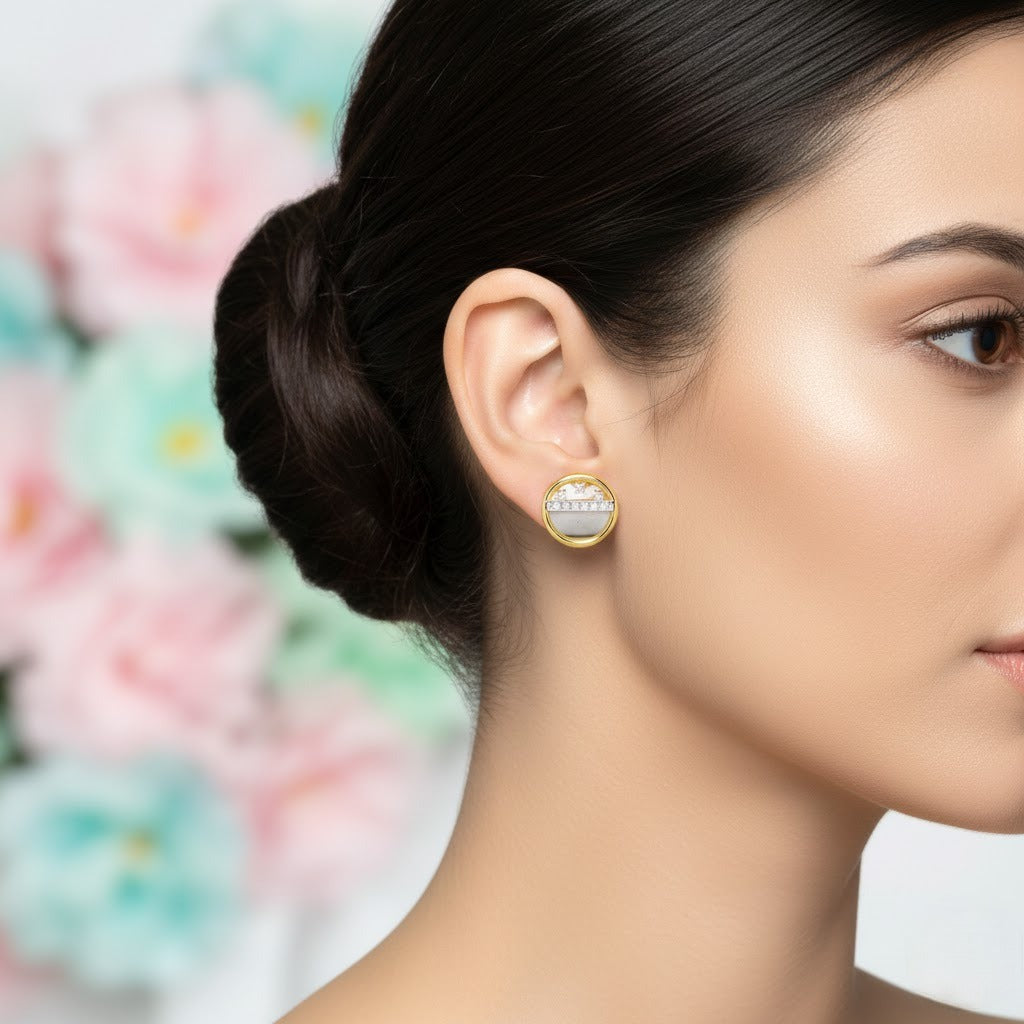 Double Tone Circle Diamond Gold Earrings