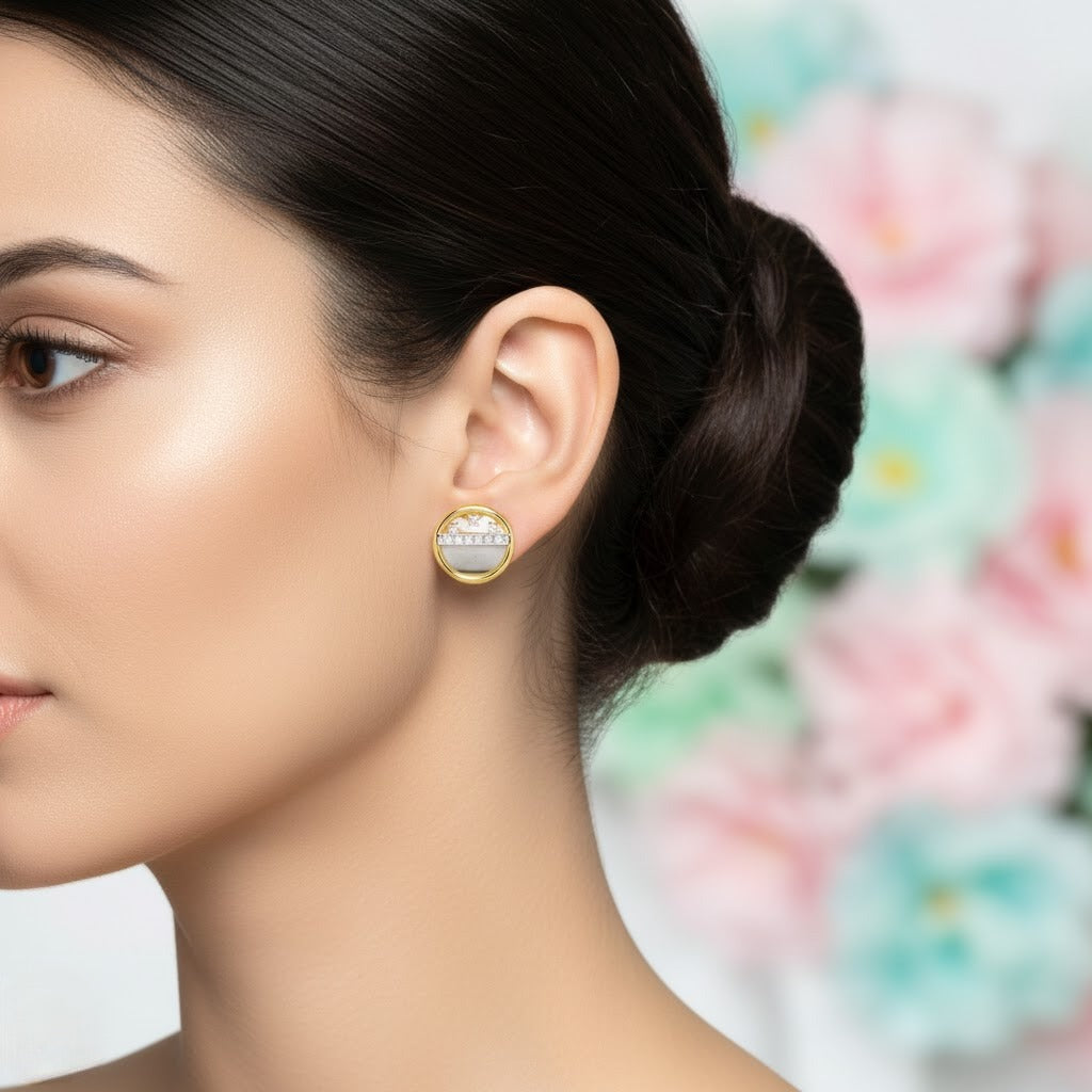 Double Tone Circle Diamond Gold Earrings
